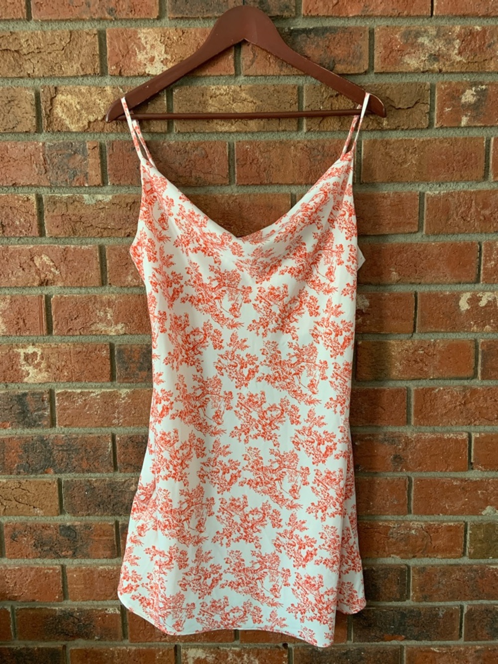 Urban Outfitters Red White Toile Drape neck Slip Dress